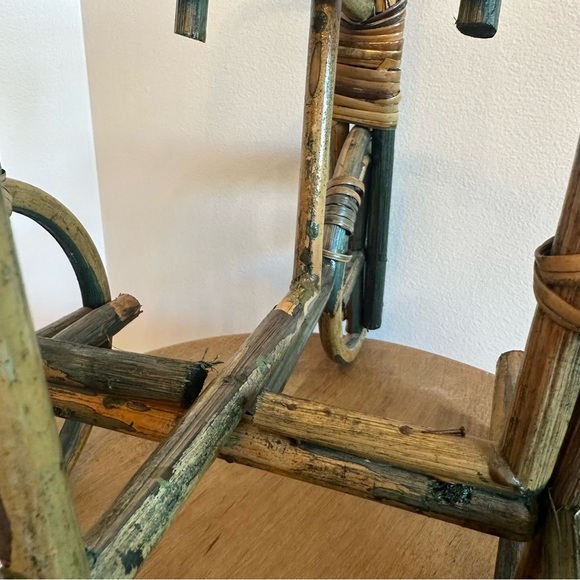 Vtg Bamboo Tricycle Bike Plant Stand Holder Wicker Rattan Boho NO PLANT OR POT - Picture 7 of 13